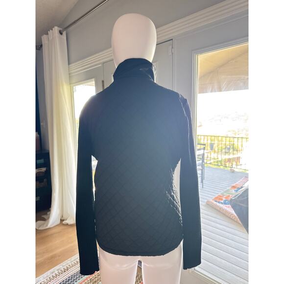 San Joy USA Black Quilted Zip Jacket Women’s Medium Knit Sleeves - Picture 2 of 7